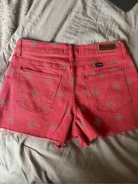 Wrangler Women's Coral Red Bandana Print Cutoff Denim Shorts